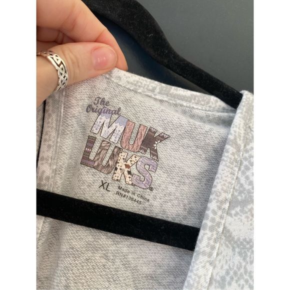 MUK LUKS NWT Gray White Drawstring Romper, Size XL - Picture 2 of 6